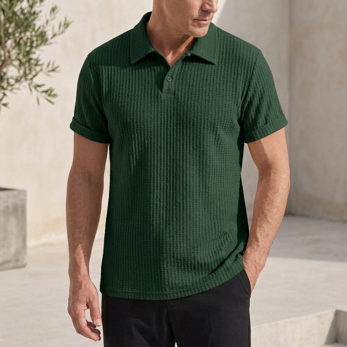 Men's Textured Knit Polo Shirt